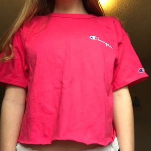 Bright pink Champion Tee (crop)